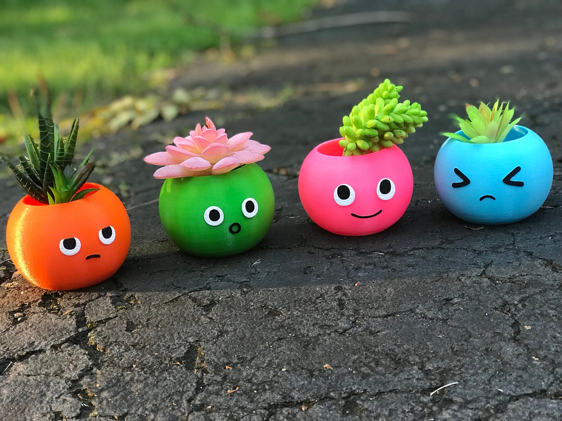 Puff planter, Smiley Face, Father’s Day Gift, Surprised Face, Plant Dad, birthday gift, Annoyed Face, Sadly face, emoji planter - Meow3D