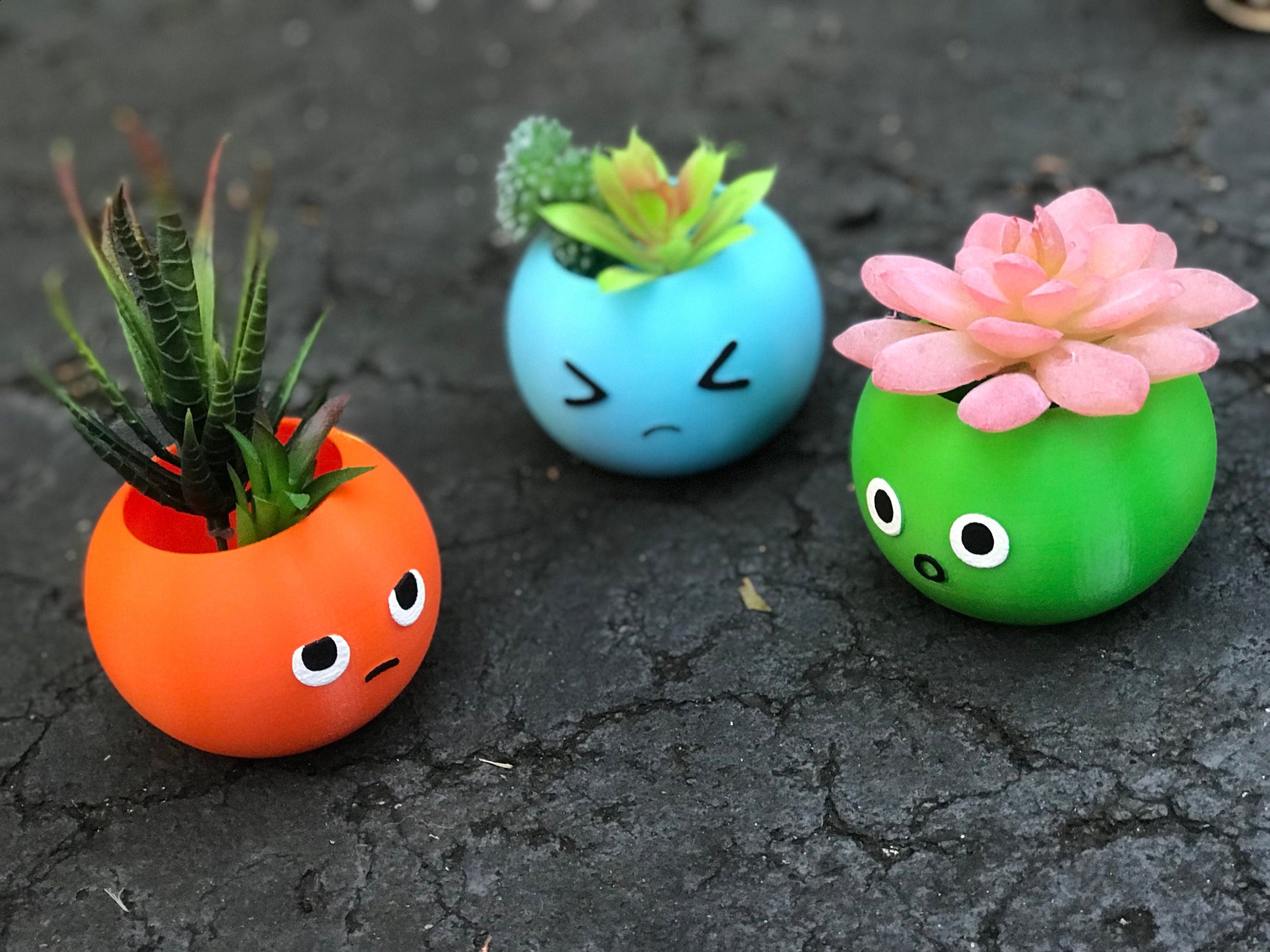 Puff planter, Smiley Face, Father’s Day Gift, Surprised Face, Plant Dad, birthday gift, Annoyed Face, Sadly face, emoji planter - Meow3D