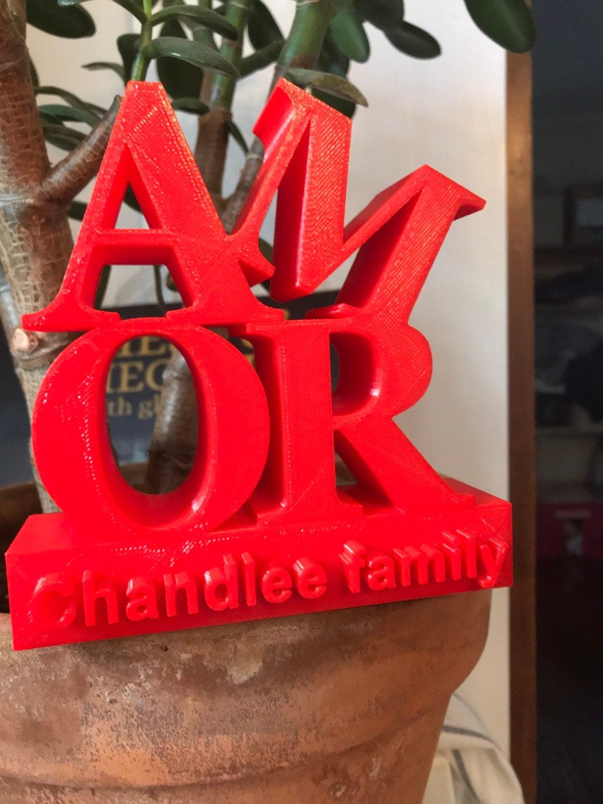 Personalize AMOR LOVE Sculpture, Father’s Day Gift, Love, Spanish, hispanic, Italian, Personalized Gift, Anniversary, Wedding Gift - Meow3D