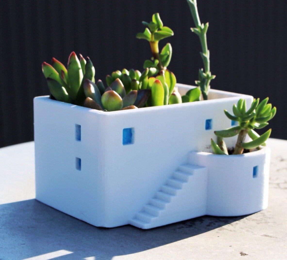 blue house plant pot Greek House Planter, Greece Mythology, Santorini planter, Greek decor
