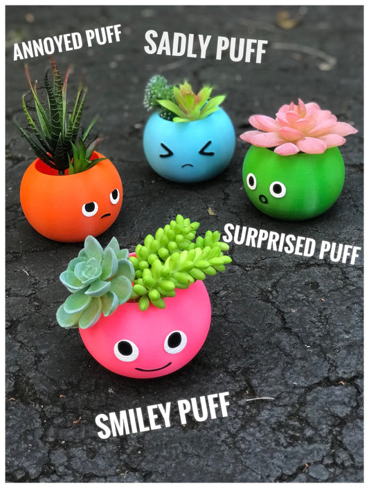 Puff planter, Smiley Face, Father’s Day Gift, Surprised Face, Plant Dad, birthday gift, Annoyed Face, Sadly face, emoji planter - Meow3D
